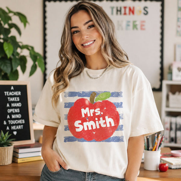 Coastal Apple Stripes Teacher Gift - Personalized Shirt