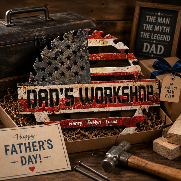Daddy's Garage, Papa's Garage Man Cave Steel Workshop Sign Father's Day Gifts - Personalized Metal Sign | Custom Gift For Dad’s Workshop Decor