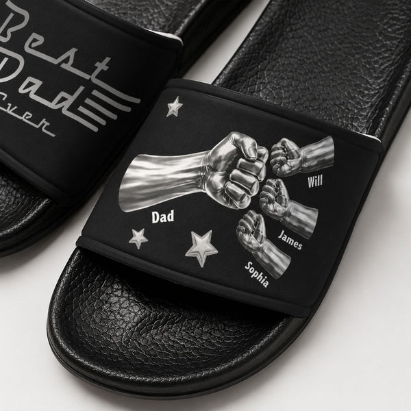 Best Dad Ever, Best Papa Ever - With Fist Bumps & Kids' Names - Personalized Sandals | Gift For Dad & Papa
