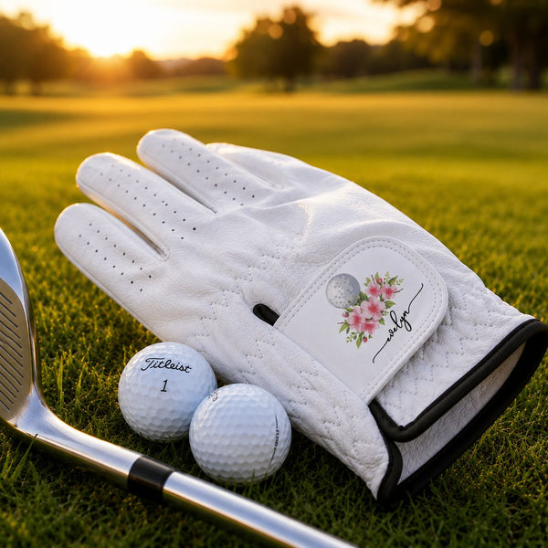 Custom Name And Birth Flower For Golf Lover - Personalized Golf Glove | Unique Floral Golfer Gift