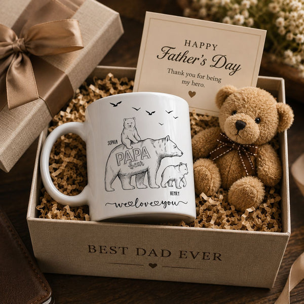 Papa Bear Sketch Art Father’s Day Gift For Dad, Husband, Grandpa - Personalized Mug | Cozy Gift