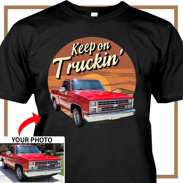 Personalized Classic Truck T-Shirt, Custom Photo Chevy Truck Shirt, Funny Gift for Classic Truck Lovers, Truck Driver Gift for Him - PSTG2DTS000033