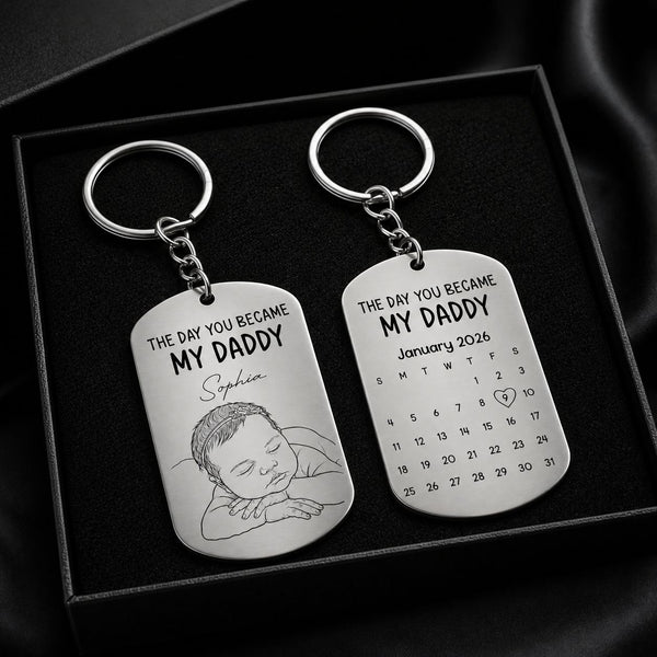 Custom Baby Photo Sketch Line Art Father's Day Gift For New Dad, Husband - Personalized Keychain | Meaningful Keepsake Gift