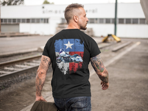 Personalized Motorcycle T-Shirt – Custom Bike Shirt with Texas Flag – Cool Gift for Bikers & Motorcycle Lovers - PSMN2DTS000009
