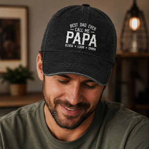 My Favorite People Call Me Papa Names - Personalized Distressed Denim Cap