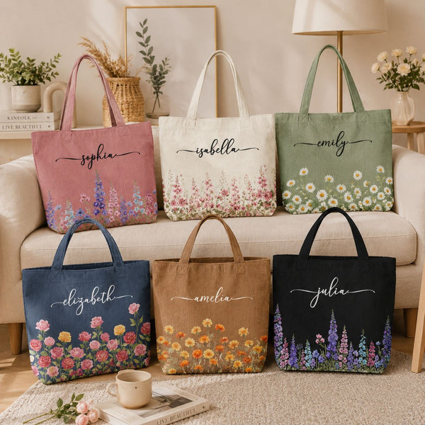 Custom Birth Flower & Name For Her, Wife, Daughter, Sister, Mom, Grandma - Personalized Tote Bag | Thoughtful Floral Gift For Women