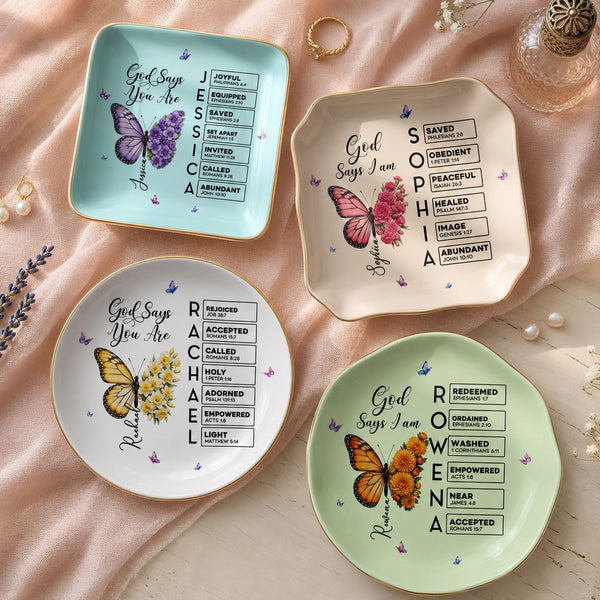 Butterfly Birth Flower Gift For Self, Friend, Daughter - Personalized Jewelry Dish | Cute Floral Gift