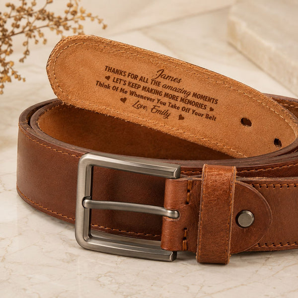 Thanks For All The Amazing Orgasms Gift - Personalized Cowhide Belt