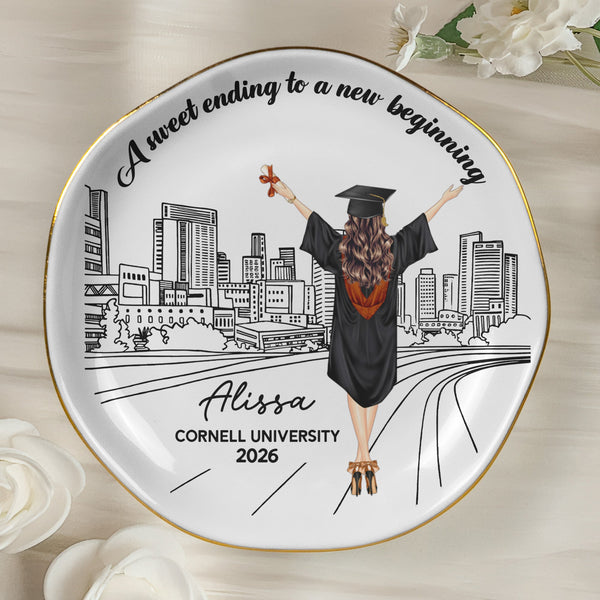 A Sweet Ending To A New Beginning Graduation Gift For Her - Personalized Jewelry Dish