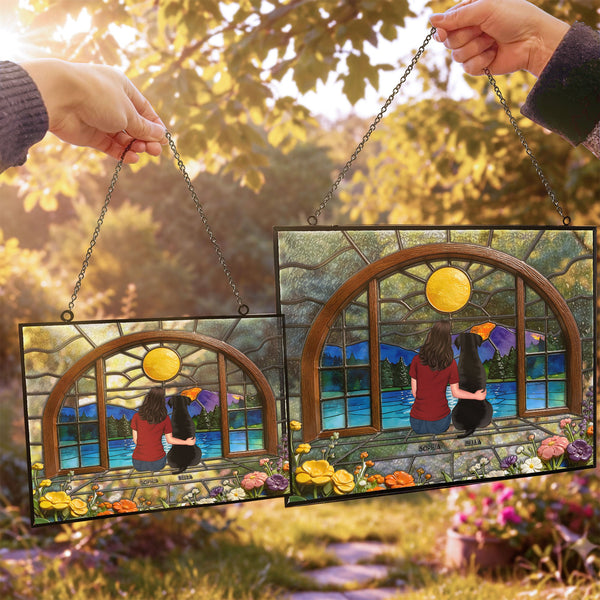 A Girl And Her Dog - Personalized Window Hanging Suncatcher