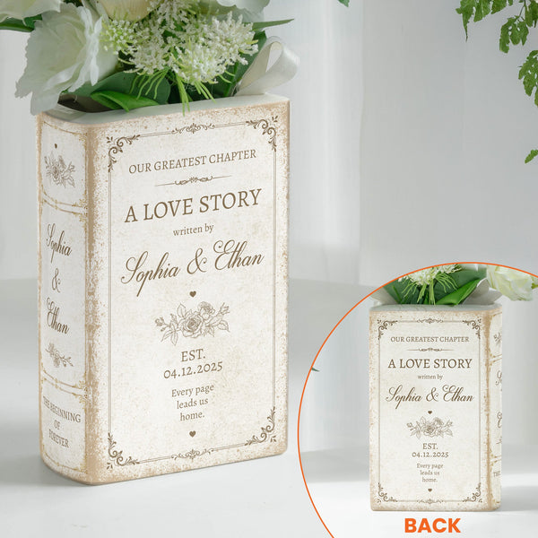 Personalized A Love Story Written By Couples Book Shaped Ceramic Vase