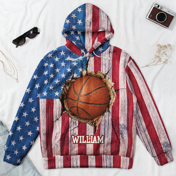 Personalized American Flag Sports Hoodie, Custom Name Multi-Sport Fleece Sweatshirt
