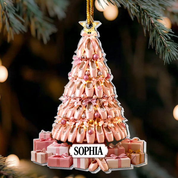 Personalized Ballet Shoes Christmas Tree Ornament, Custom Name Ballerina Keepsake