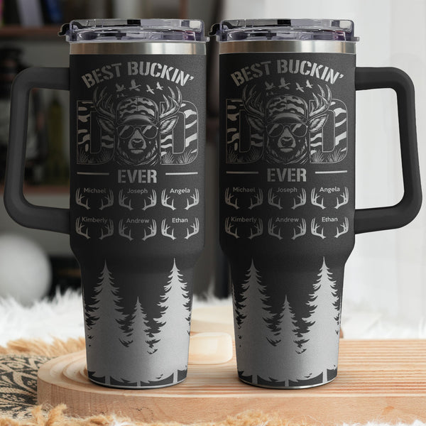 Father's Day Gifts, Best Buckin' Dad Ever Custom Kids Names - Personalized 40oz Tumbler