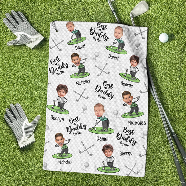 Best Dad By Par Best Papa By Par - Personalized Photo Golf Towel