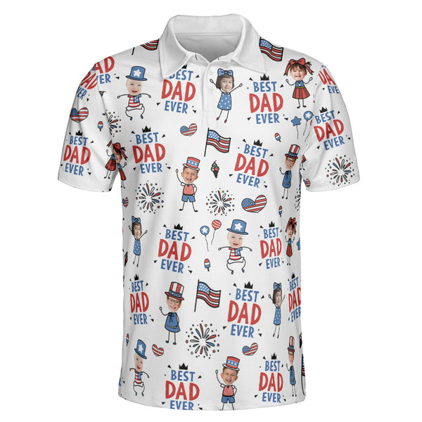 Best Dad Ever USA Flag - Personalized Polo Shirt | Custom American Flag Father’s Day Golf Polo
