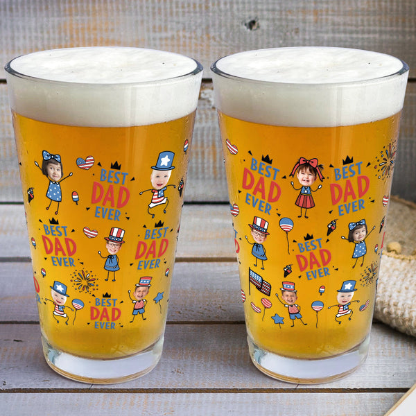 Best Dad Ever USA Flag Patriotic - Personalized Beer Glass