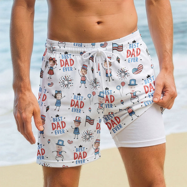 Best Dad Ever USA Flag Patriotic - Personalized Shorts