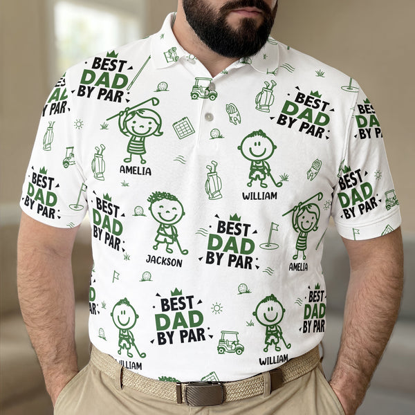 Best Dad, Grandpa By Par, Cute Kids Art, Toile De Jouy - Personalized Polo Shirt