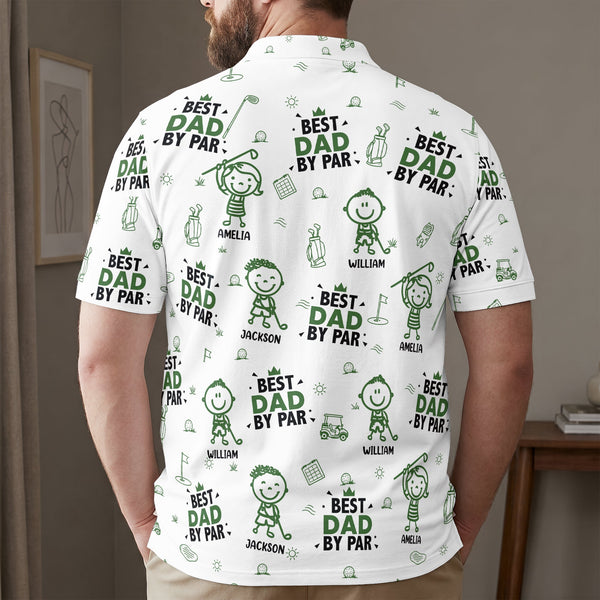 Best Dad, Grandpa By Par, Cute Kids Art, Toile De Jouy - Personalized Polo Shirt