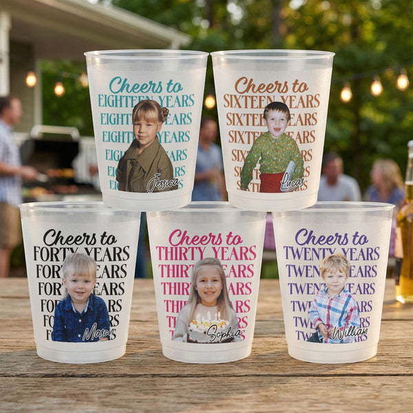 Custom Photo Birthday Frosted Cups – Personalized Birthday Cheers Favors