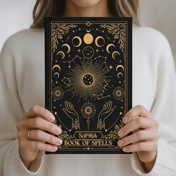 Personalized Book of Shadows Moon Phase Hardcover Journal – Custom Name Witchy Spells Notebook Gift for Wiccan & Magic Lovers