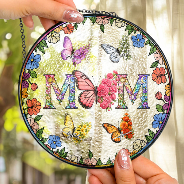 Butterfly Birth Flower Gift For Mom - Personalized Window Hanging Suncatcher | Floral Mom Gift