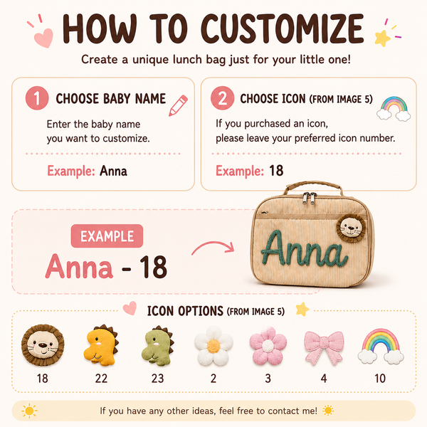 Embroidered Customizable Name Lunch Box Personalized Kids Lunchbox