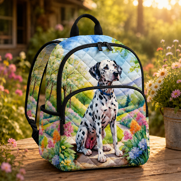 Garden Scene Dalmatian Quilted Backpack LD01