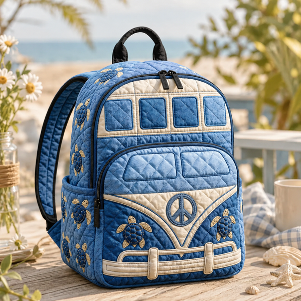 Denim Turtle Hippie Van Quilted Backpack LD19