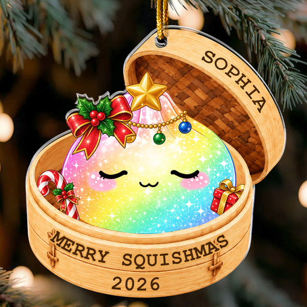 Personalized Merry Squishmas Acrylic Ornament - Cute Dumpling Christmas Keepsake