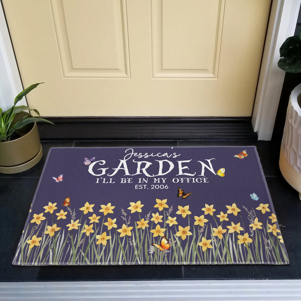 Custom Name & Birth Flower Garden Welcome Mat For Her, Mom, Grandma - Personalized Doormat | Charming Floral Home Decor Gift