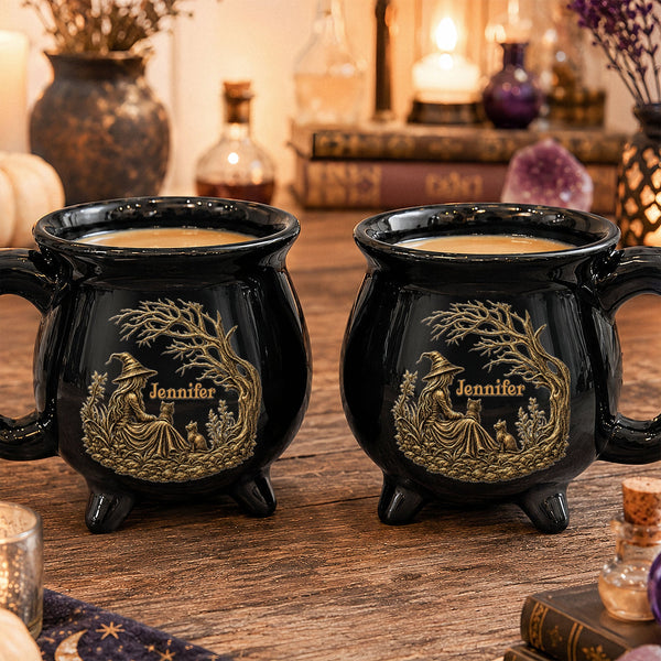 Personalized Vintage Witch Cauldron Mug - Custom Name Halloween Gift for Her