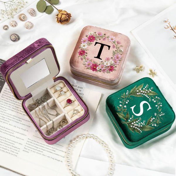 Custom Birth Flower & Name Birth Flower Faux Pattern - Personalized Jewelry Box