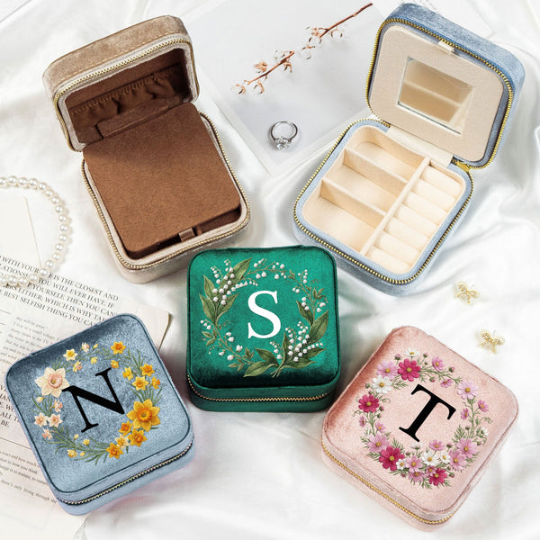 Custom Birth Flower & Name Birth Flower Faux Pattern - Personalized Jewelry Box