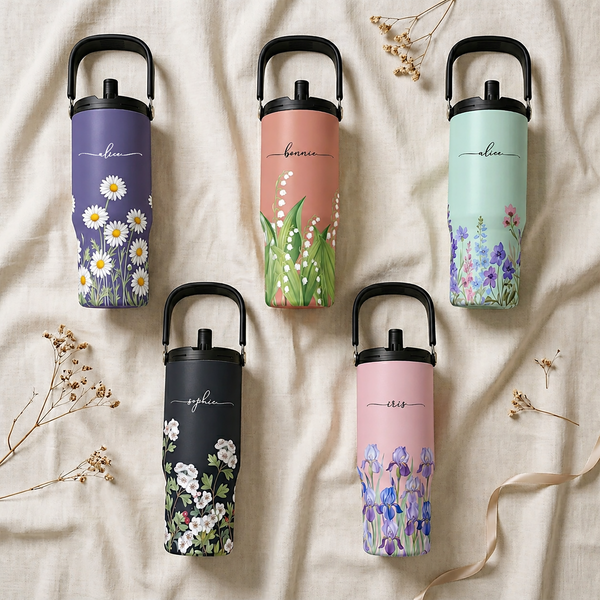Custom Birth Flower & Name For Her, Coworkers, Friends, Teacher - Personalized 30oz Tumbler
