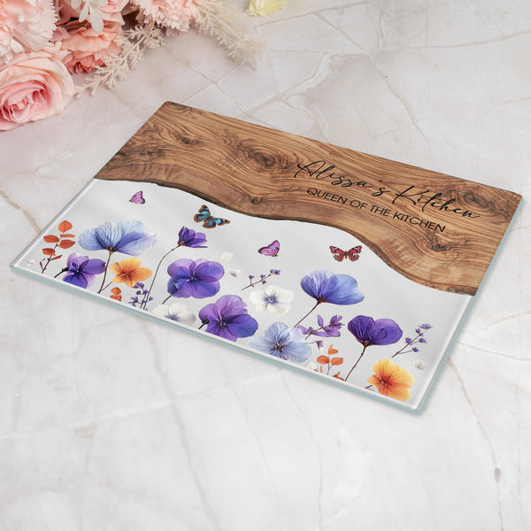 Custom Birth Flower & Name, For Her, Daughter, Wife, Mom, Grandma - Printed Effect - Personalized Cutting Board