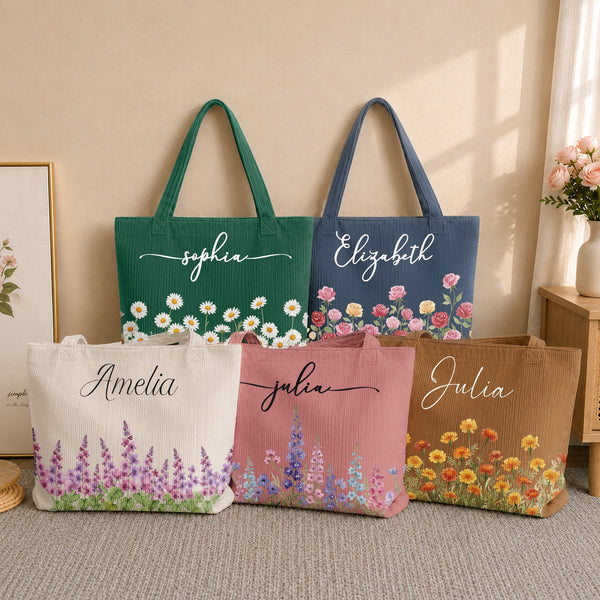 Custom Birth Flower & Name For Her, Wife, Daughter, Sister, Mom, Grandma - Personalized Tote Bag | Thoughtful Floral Gift For Women