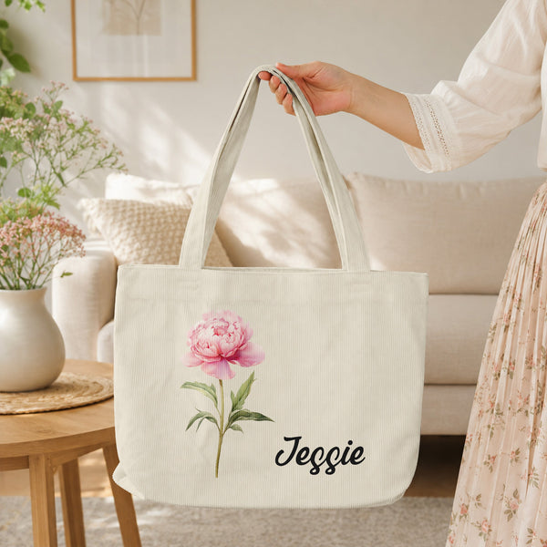 Custom Birth Flower & Name Gift For Her - Personalized Tote Bag