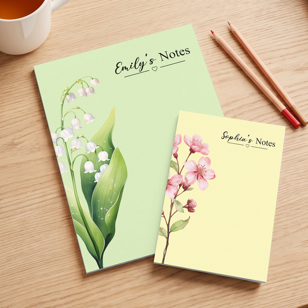 Personalized Birth Month Flower Notepad - Custom Name Memo Pad Gift for Her