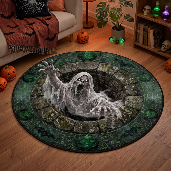 Custom Optical Illusion Round Rug - Scary Halloween Pumpkin Bottomless Pit Mat