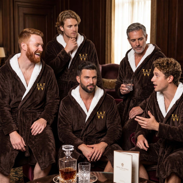 Personalized Vintage Monogram Groom & Groomsman Sherpa Hooded Robe