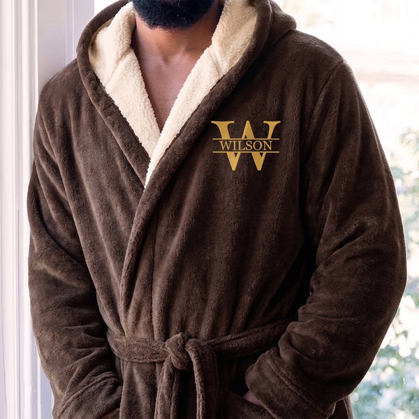 Personalized Vintage Monogram Groom & Groomsman Sherpa Hooded Robe