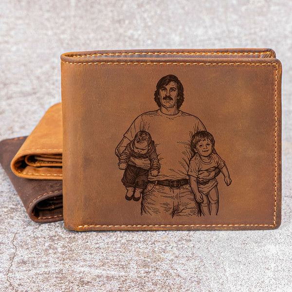 Custom Engraved Childhood Photo With Dad, Papa Reminder Father's Day Gifts - Personalized Wallet