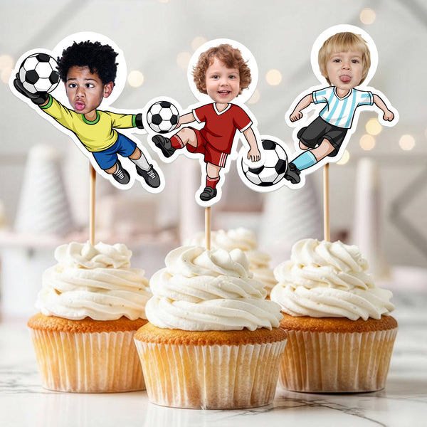 Custom Face Gift For Soccer Kids - Personalized Cupcake Toppers | Fun Soccer Party Decor