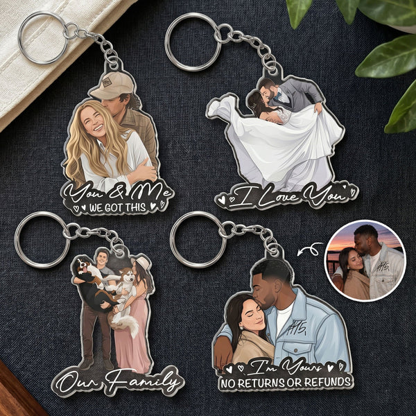 Custom Faceless Portrait Car Ornament, Anniversary Gifts For Him, Her - Personalized Keychain