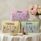 Personalized Birth Flower Striped Makeup Bag – Custom Name Floral Cosmetic Travel Pouch Gift for Her