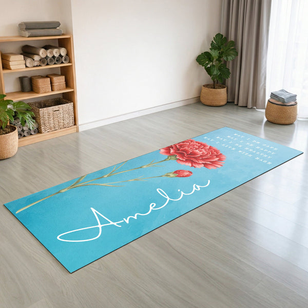 Custom Name, Birth Flower - Personalized Yoga Mat