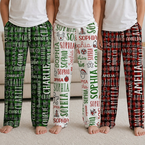 Custom Name Christmas Lounge Pants - Matching Family Holiday Pajamas