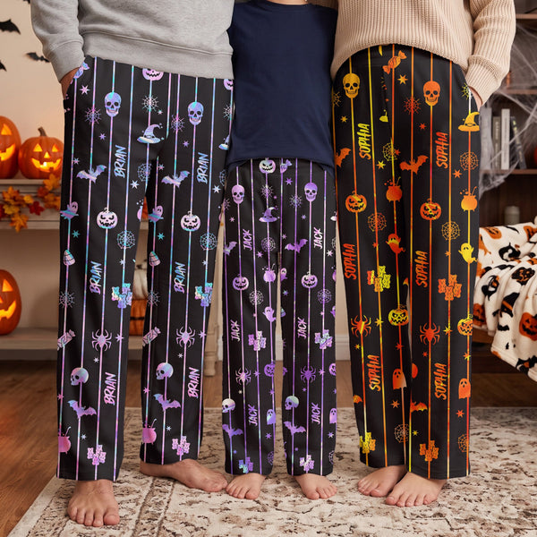 Custom Name Spooky Halloween Family Lounge Pants - Personalized Pajamas